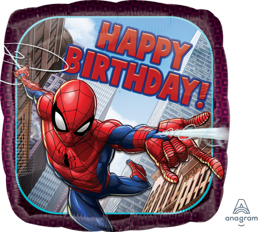 18" Foil Spiderman Quadrato Happy Birth.