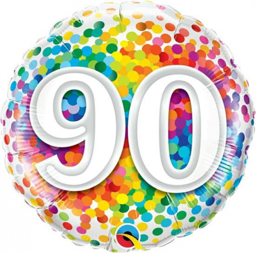 18" Foil 90 Anni Rainbow Confetti