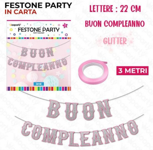 Festone B. Compleanno Rosa - 3 Mt