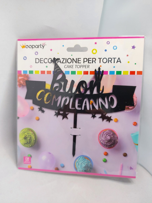 Cake Topper Buon Compleanno Banner Nero