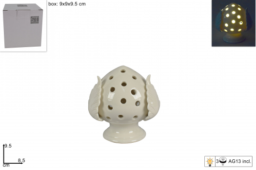 Pumo Ceramica Con Foglie Traforato Bianco Con Led 9,5cm