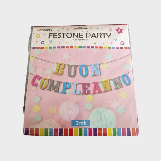 Festone B. Compleanno Multicolor Glitter - 3 Mt