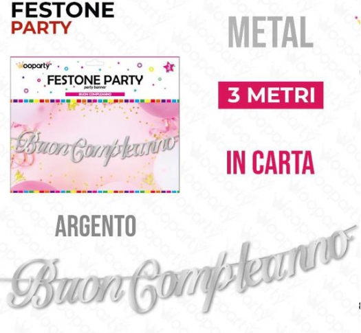 Festone B. Compleanno Argento - 3 Mt