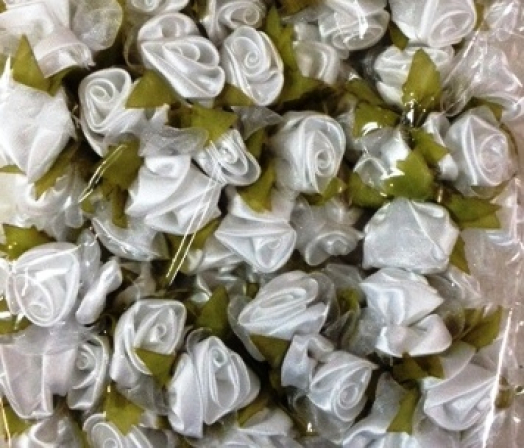 Fiore Stoffa Bianco Foglie Verdi 72pz