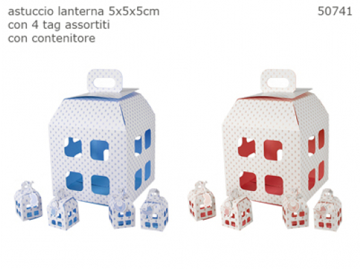Lanterne Cartone Celeste 5x5cm C/ Segnap.+ Expo - 40 Pz