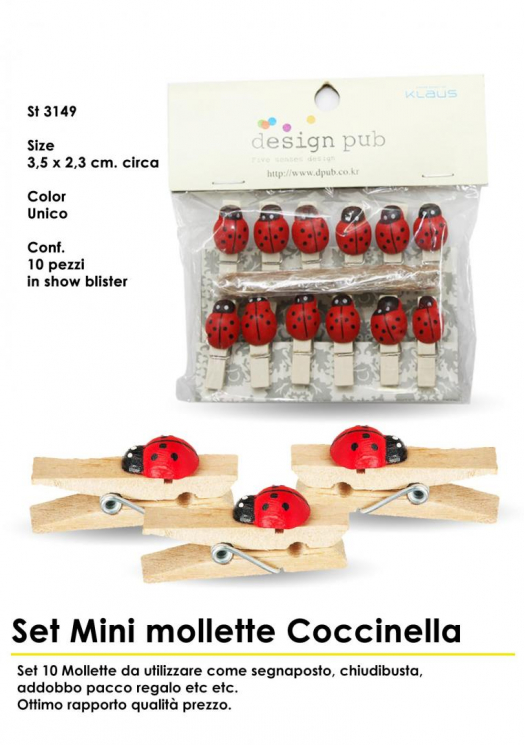 Mollette Legno Coccinella - 10pz