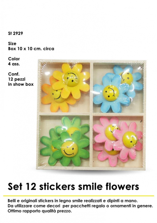 Fiore Legno Smile Stickers - 12 Pz
